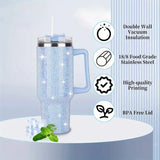 Sparkling Studded Tumbler 40oz with Lid & Handle – Stainless Steel Insulated Car Cup