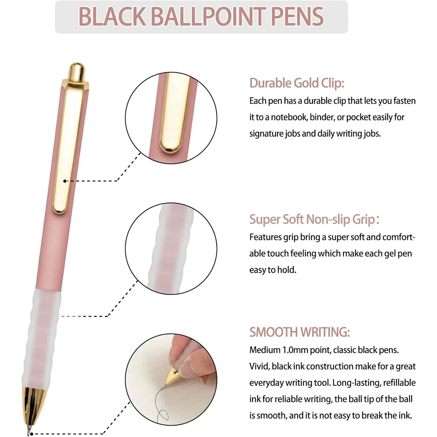 Ballpoint Pens – 18-Pack Black 1.0mm Medium Point Retractable Pens with Soft Grip ✍️