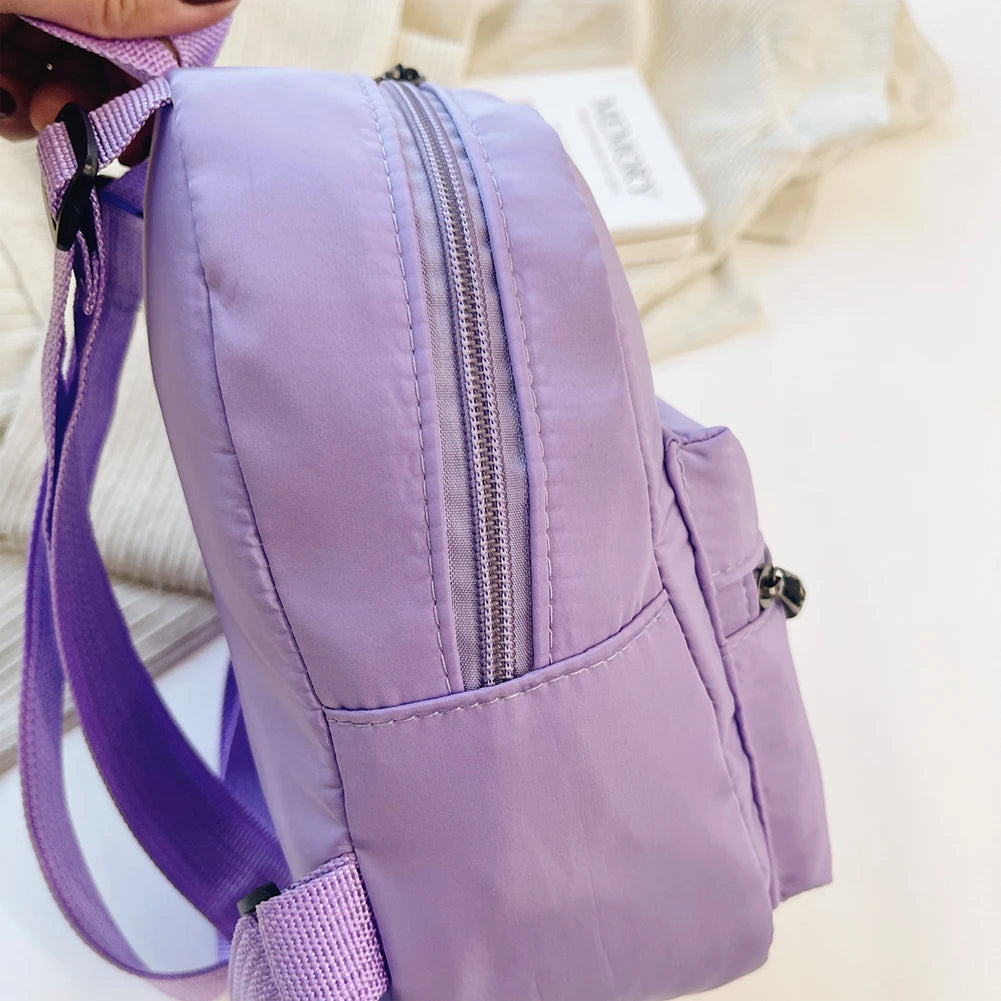 Women’s Preppy Style Nylon Mini Backpack – Solid Color School & Travel Rucksack