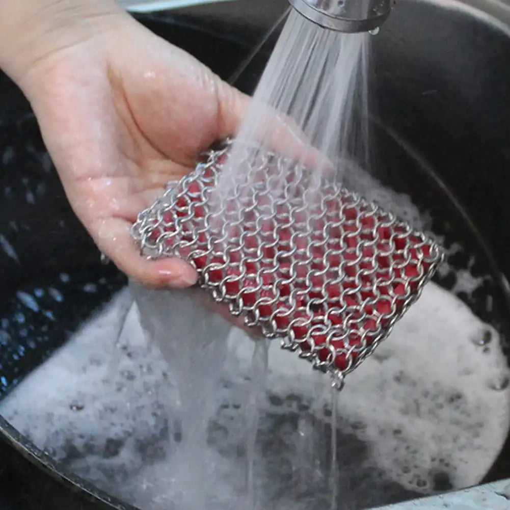 Stainless Steel Chainmail Scrubber for Cast Iron – Heavy-Duty Skillet & Pan Cleaner 🥘🔗