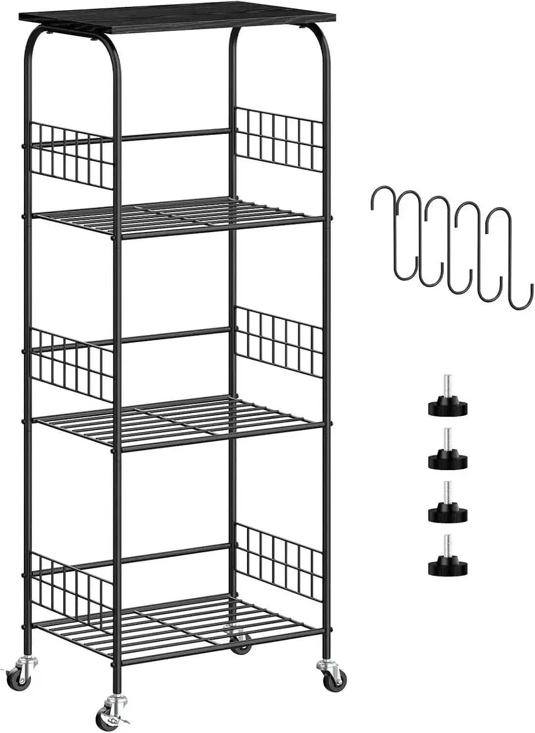4-Tier Kitchen Rack with Wheels – Metal Shelving for Microwave & Storage - PulinGO