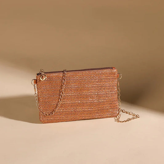 Straw Shoulder Chain Strap Crossbody Bag – Summer Casual Tote for Women