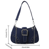 Women’s Vintage Rivet Y2K Under-Arm Canvas Satchel – Trendy Armpit Bag with Zipper Closure