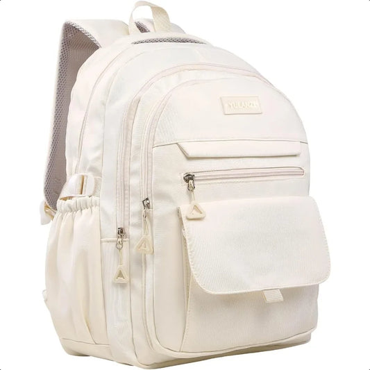 Aesthetic School Backpack for Teens & College – Beige Laptop Bookbag for Girls & Boys