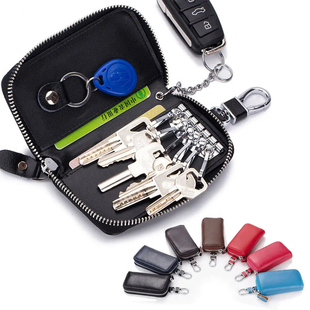 Genuine Leather Keychain Men Women Key Holder Organizer Pouch Cow Split Car Key Wallet Housekeeper Key Case Mini Card Bag