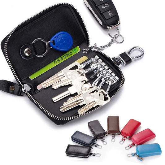 Genuine Leather Keychain Men Women Key Holder Organizer Pouch Cow Split Car Key Wallet Housekeeper Key Case Mini Card Bag
