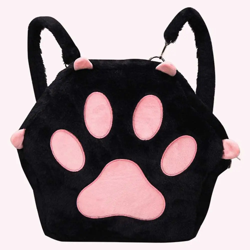 Cute Cat Paw Plush Backpack — Kawaii Soft Furry Bag with Adjustable Straps for Women & Girls