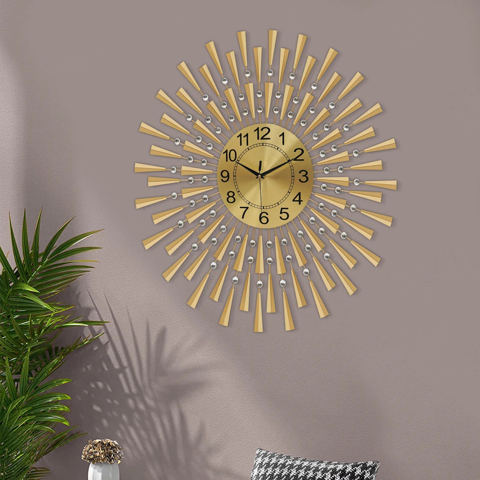 Large Gold Wall Clock – Modern Silent Non-Ticking Decorative Clock for Living Room, Bedroom & Office