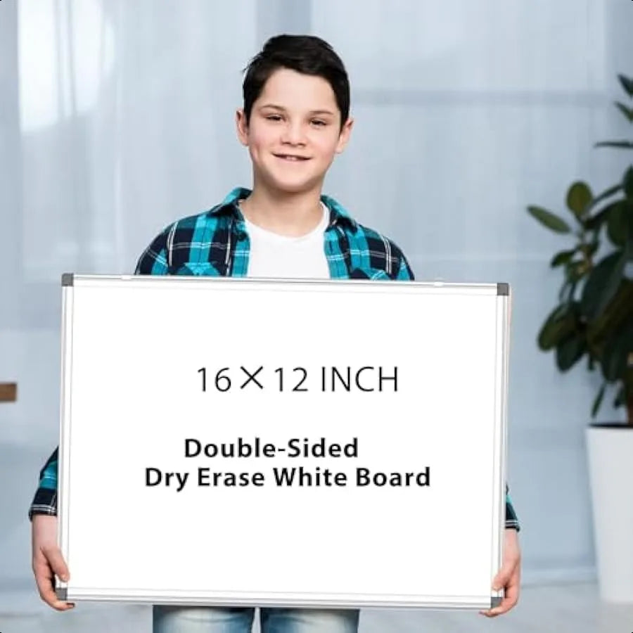 Double-Sided Dry Erase Whiteboard – 16" x 12" Hanging Board with Markers, Magnets & Eraser