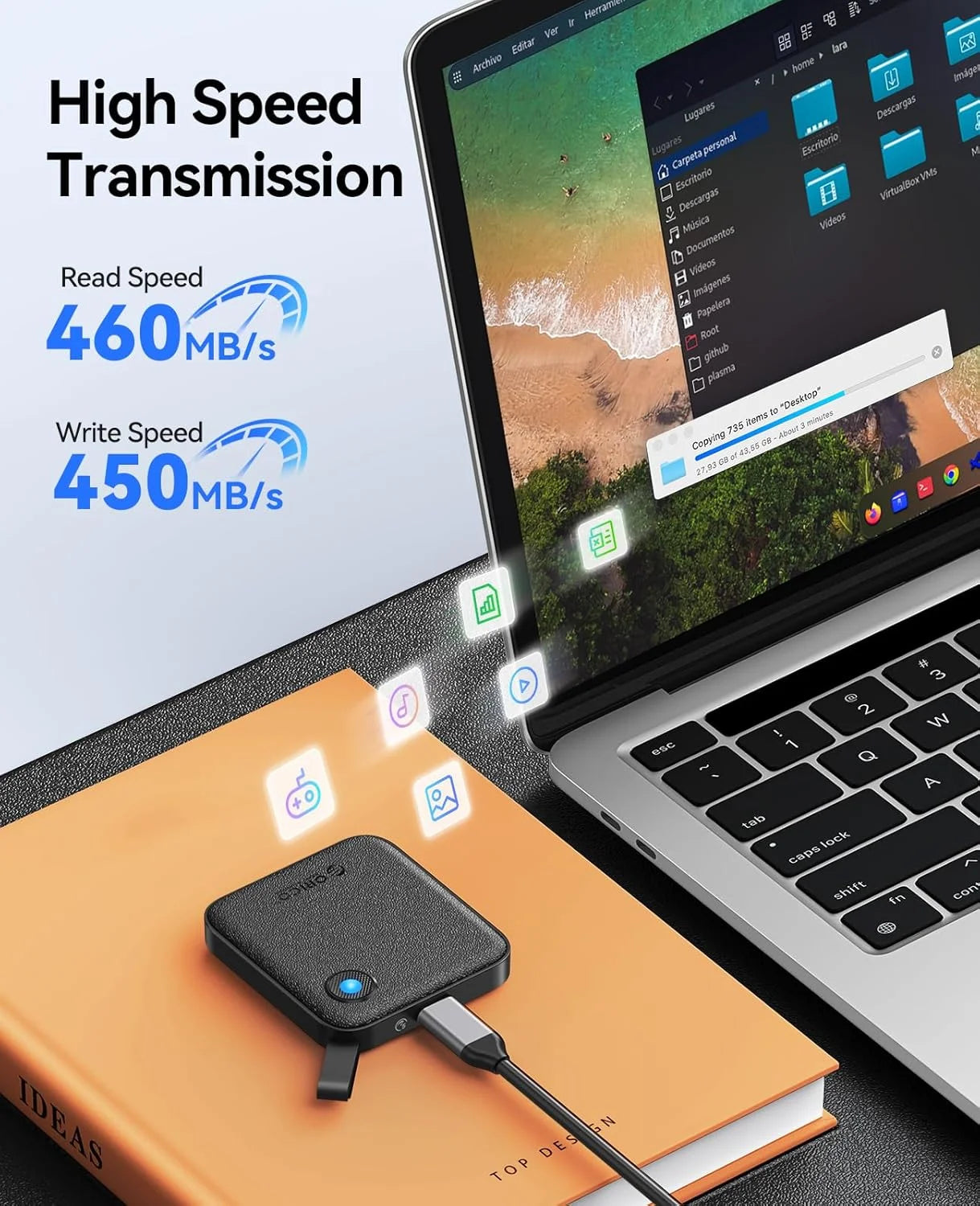 ORICO Portable External SSD – USB 3.2 Gen2 Solid State Drive for iPhone 15 Pro, Windows & Mac Lightweight Storage