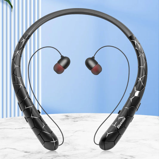 Bluetooth 5.0 Neckband Headset – Noise Cancelling In-Ear Retractable Earbuds with Mic for iPhone, Samsung & LG