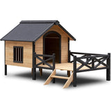 Wooden Large Dog House (43.3"L × 69.9"W × 32.7"H) – Extreme Outback Log Cabin Weatherproof Outdoor Kennel with Elevated Base