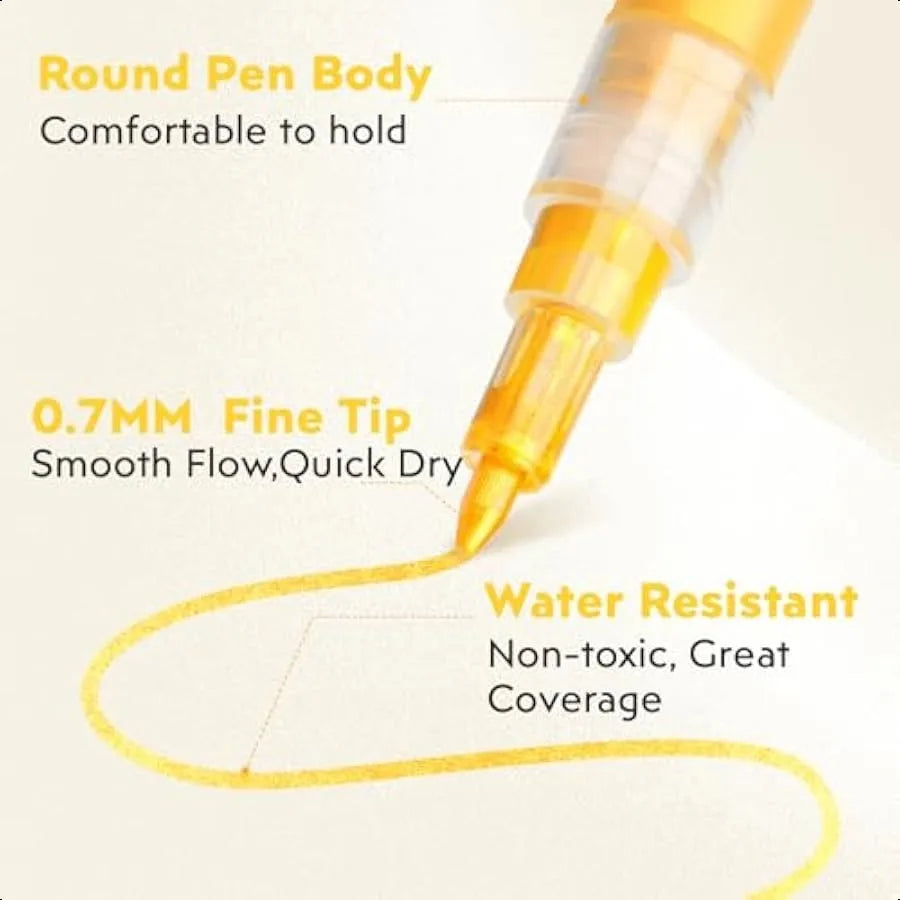 Gold Paint Pens – 5-Pack Metallic Acrylic Markers with Extra Fine 0.7mm Tip for DIY, Wood, Rock & Glass