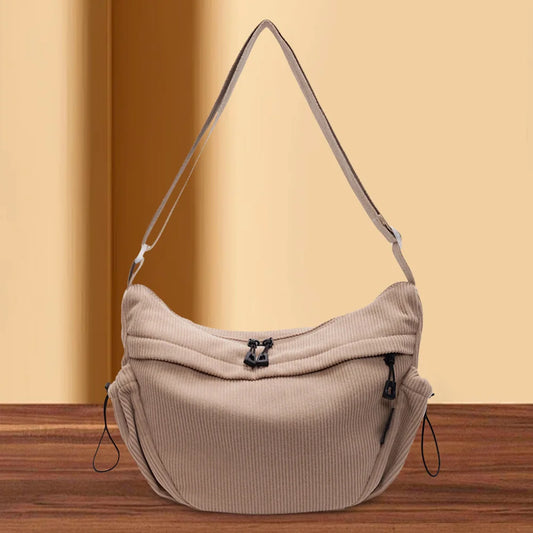 Women’s Corduroy Dumpling-Style Shoulder & Crossbody Bag – Large Capacity Trendy Carry