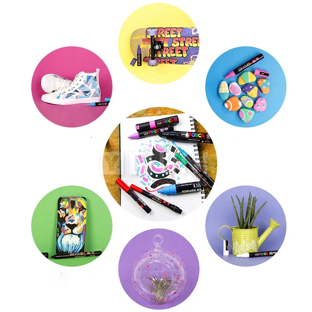 12-Color Water-Based Acrylic Marker Set – Japan UNI POSCA PC-1M (0.7 mm) for Pop Painting & Graffiti 🎨