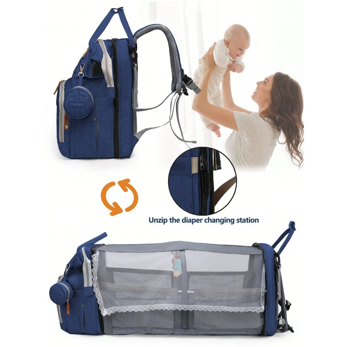 Large Diaper Bag with Changing Station – Waterproof Multifunction Baby Backpack with USB Port | Lightweight Travel Diaper Bag for Moms & Dads