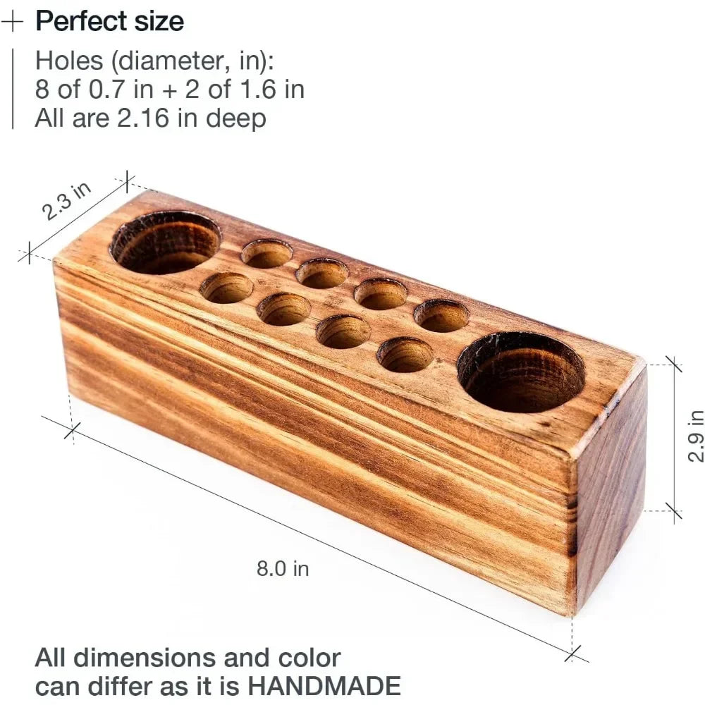 Rustic Solid Wood Desk Pen Holder – Stylish Retro Wooden Organizer for Pens & Accessories
