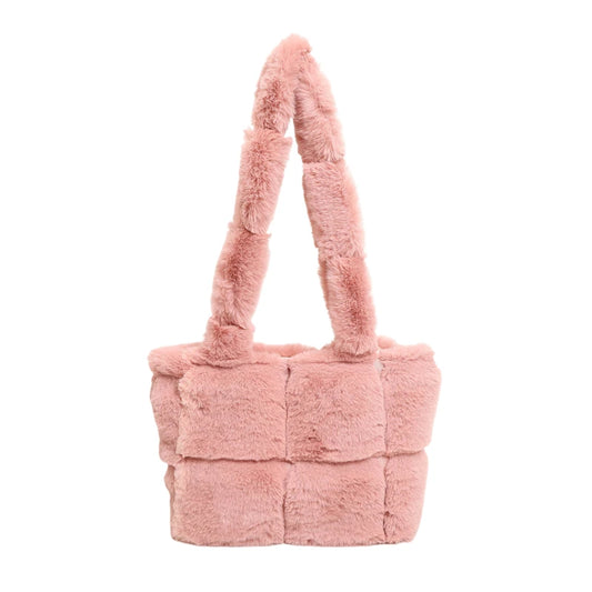 Women’s plush shoulder tote bag – large-capacity fluffy handbag, solid color casual furry purse for autumn & winter fashion