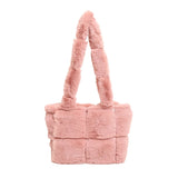 Women’s plush shoulder tote bag – large-capacity fluffy handbag, solid color casual furry purse for autumn & winter fashion