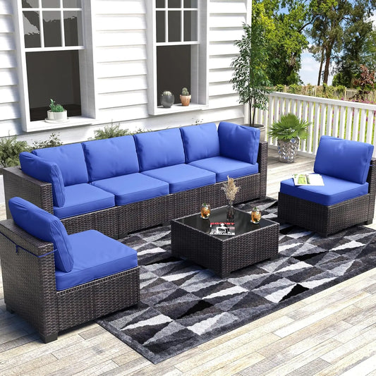 “7-Piece Modular Outdoor Furniture Set – PE Rattan Wicker Sectional Sofa with Cushions for Garden, Balcony & Patio”
