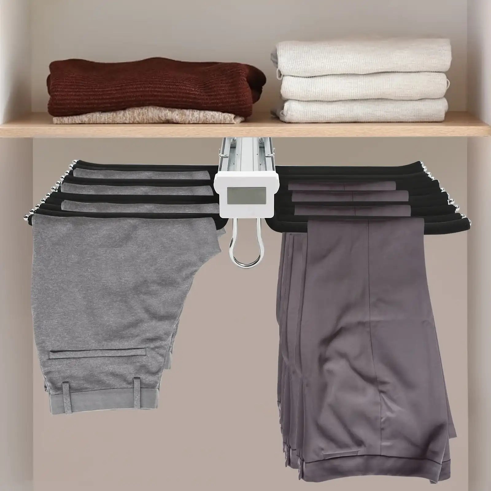 22-Arm Pull-Out Trousers Rack Steel Pants Hanger Bar Slide-Out Closet Organiser (Black)