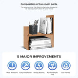 Wooden Adjustable Desktop Shelf Organizer – Compact Bookshelf & Storage Rack for Office & Desk Supplies