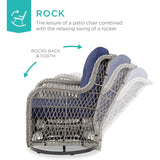 3-Piece Outdoor Wicker Patio Bistro Set – 360° Swivel Rocking Chairs with Cushions & Tempered Glass Table | Weather-Resistant Furniture Set