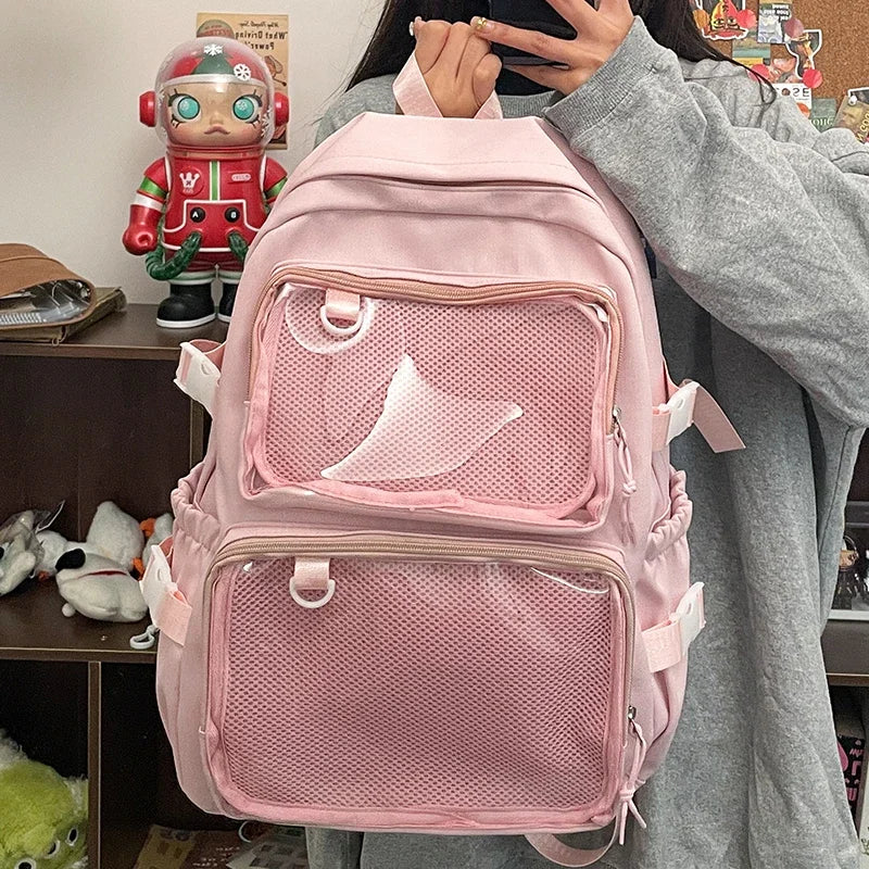 Japanese Style Transparent Ita Backpack for Girls – Large Capacity Display School Bag for College Students