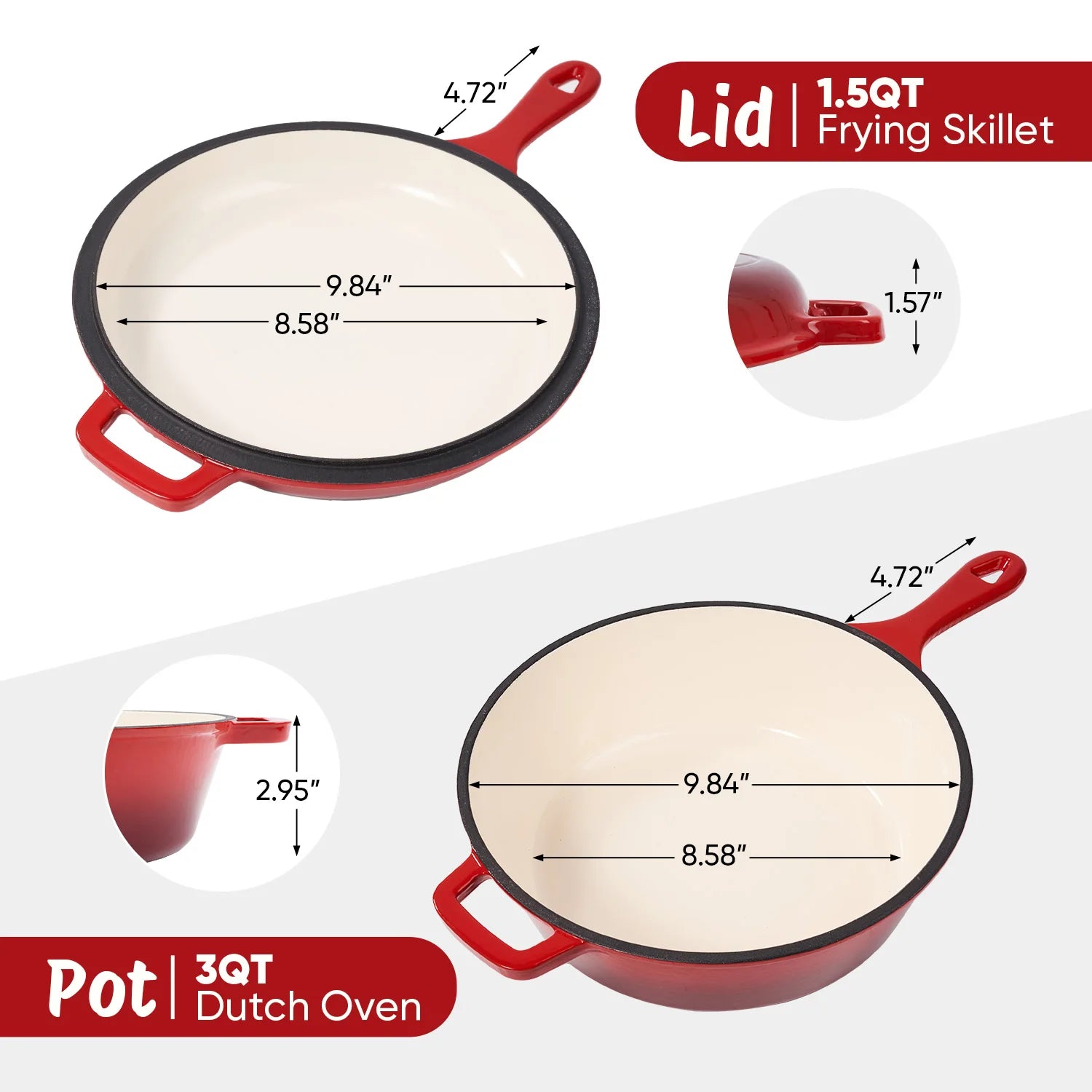 2-in-1 Enamel Cast Iron Frying Pan & Dutch Oven – 3 L Multi-Purpose Pot with Lid for Baking, Stewing & BBQ