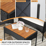 “4-Piece Outdoor Wicker Patio Furniture Set – Loveseat, 2 Chairs & Coffee Table with White Cushions for Lawn & Backyard”