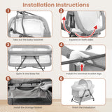 3-in-1 Baby Travel Cot & Crib – Convertible Folding Bed with Mosquito Net, Soft Mattress Pad & Silent Wheels