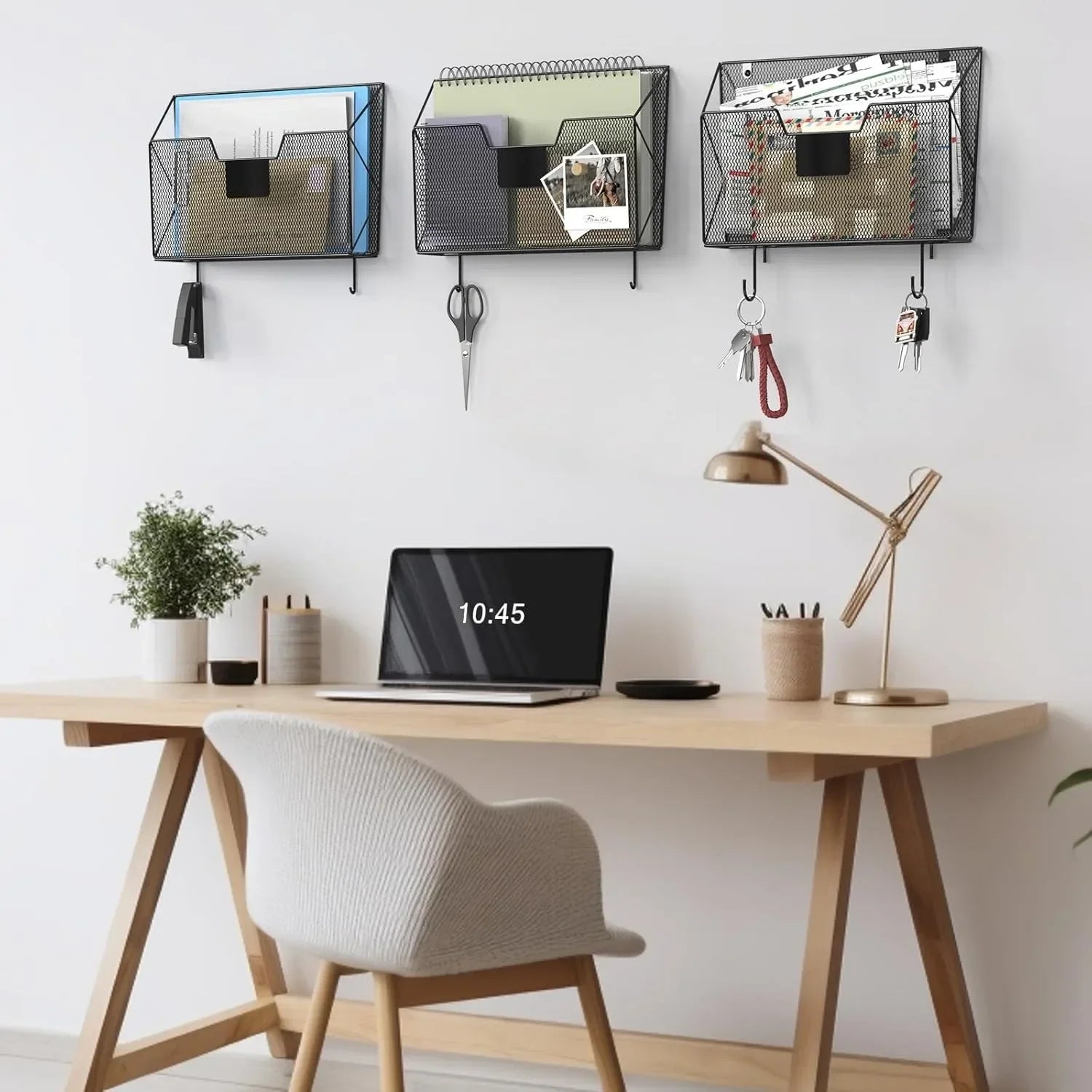 📂 3-Pack Metal Wall File Organizer with Hooks – Mesh Wall-Mounted Magazine & Document Rack for Home & Office (Black)