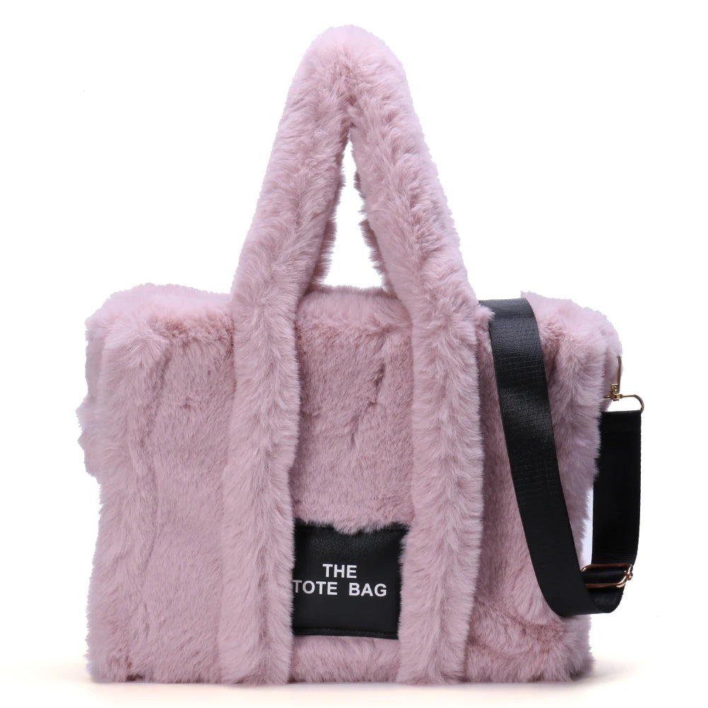 Women’s Fluffy Plush Tote Bag – Solid Color Soft Shoulder & Crossbody Shopper with Large Capacity for Work, Travel & Daily Use