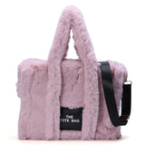 Women’s Fluffy Plush Tote Bag – Solid Color Soft Shoulder & Crossbody Shopper with Large Capacity for Work, Travel & Daily Use