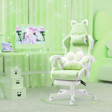 Gaming Chair with Cat Paw Lumbar Cushion & Cat Ears – Ergonomic Reclining PC Chair for Girls, Teens & Kids, Green