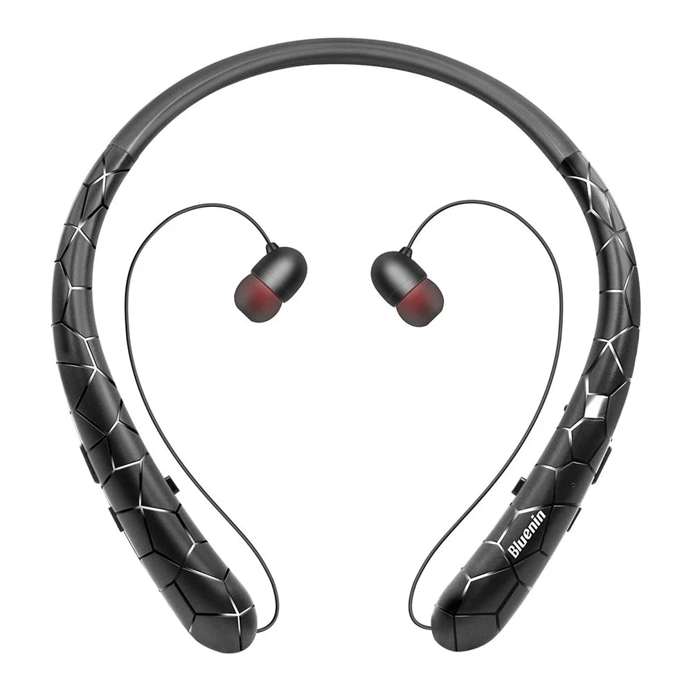 Bluetooth 5.0 Neckband Headset – Noise Cancelling In-Ear Retractable Earbuds with Mic for iPhone, Samsung & LG