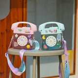 400 ml Telephone-Shape Kawaii Straw Bottle – Girls Portable Water Bottle with Sticker Strap & Cover