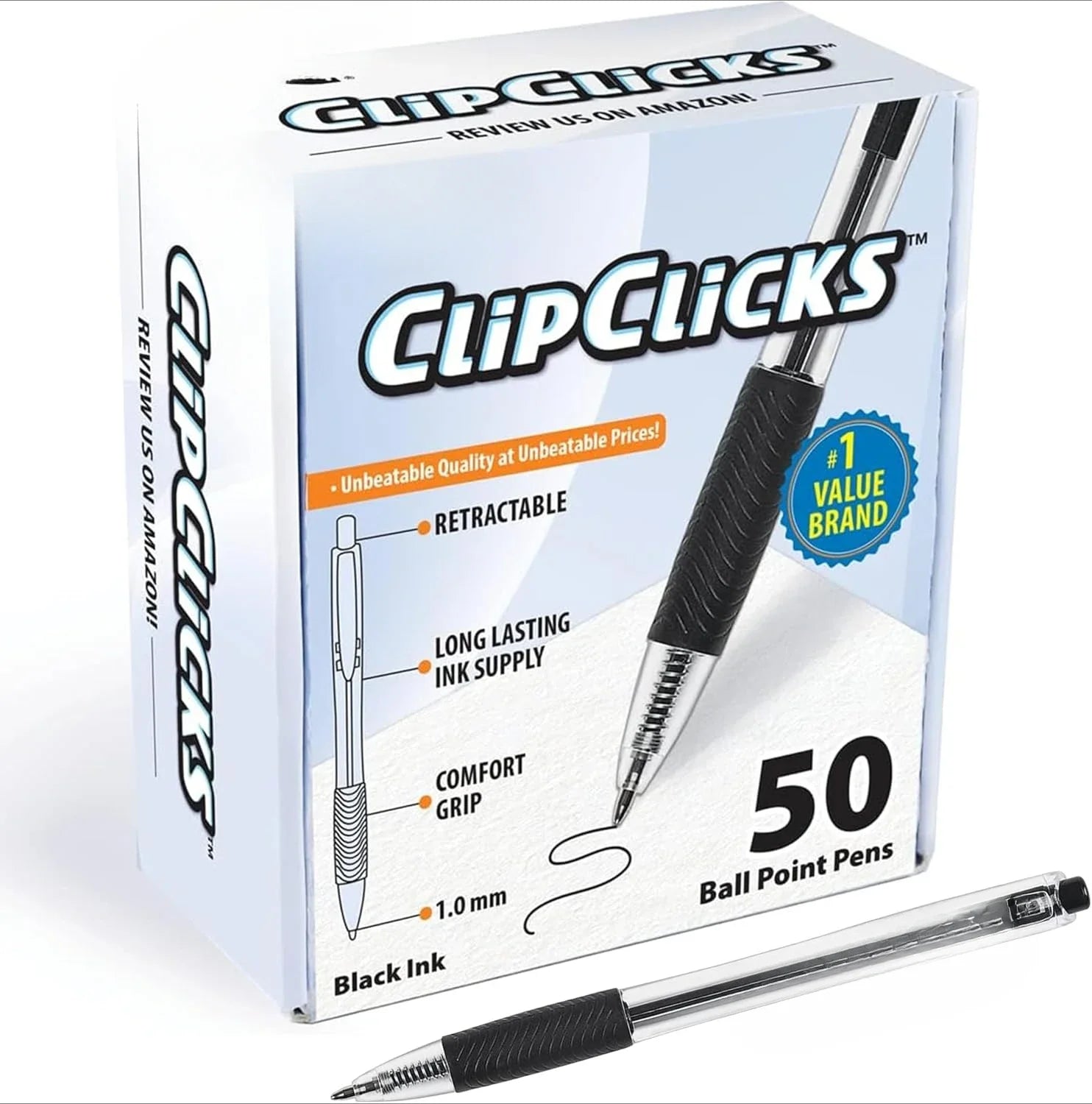 Retractable Ballpoint Pen Set – 1.0mm Midpoint Bulk Pack (50-Count) with Comfortable Grip – Black Ink ✒️🖤