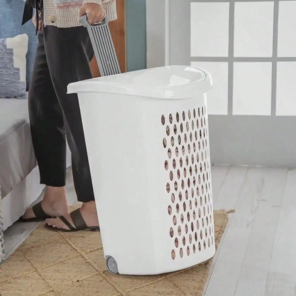Plastic Wheel Laundry Basket with Flip-Top Lid & Wheels – Portable Dirty-Clothes Storage & Transport Solution