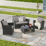 “4-Piece Outdoor Patio Furniture Set – Rattan Chairs with Sofa & Tempered Glass Coffee Table”