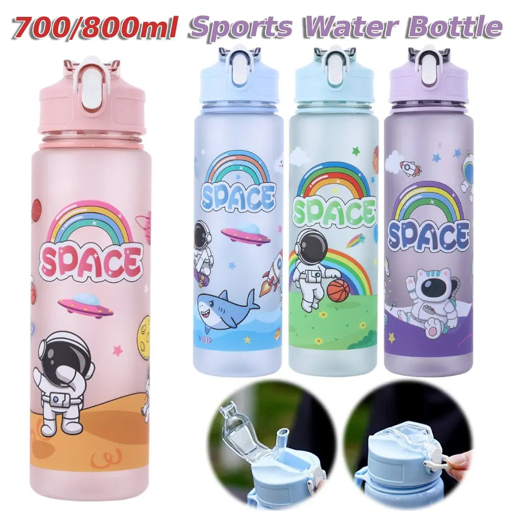 800ml Astronaut Sports Water Bottle with Straw & Carry Handle for Kids (Large Capacity)