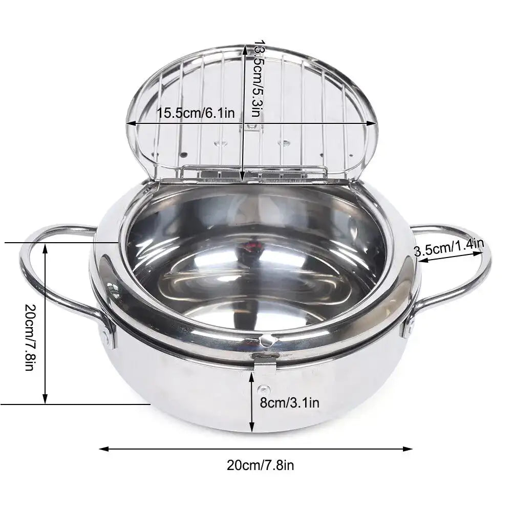 304 Stainless Steel Deep Fryer Pot with Temperature Control & Lid – Premium Oil Frying Pan