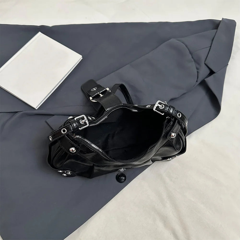 Women’s Y2K Punk Under-Arm Shoulder & Crossbody Bag – Solid PU Leather Handbag