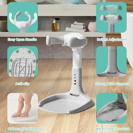 Baby Bath Stand – Adjustable Height Shower Support with Armrest, Portable Bath Helper, Anti-Slip Base for Safe Infant Bathing
