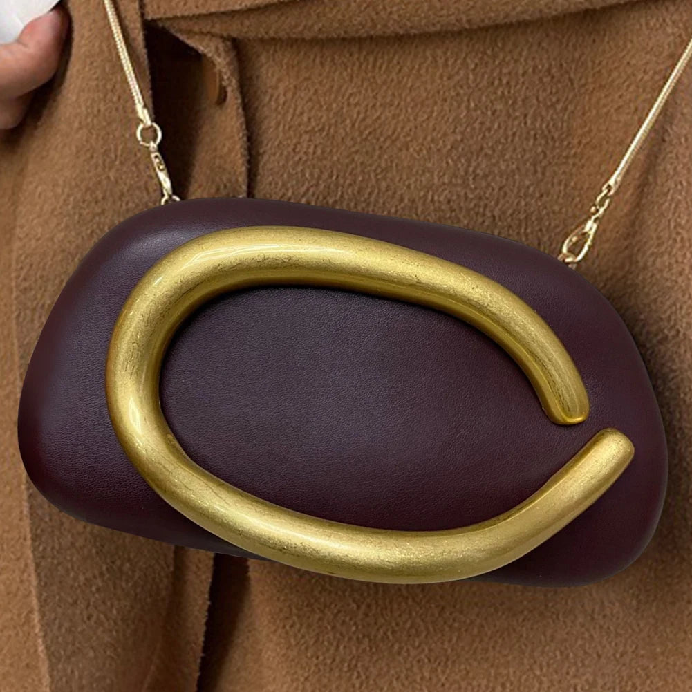 Women’s Retro PU Leather Clutch Bag – Elegant Evening Party Shoulder Crossbody Purse with Chain Strap & Phone Holder