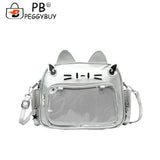 Cute Cat PU Crossbody Bag — Adjustable Strap Shoulder Purse with Clear Pocket for Women & Girls