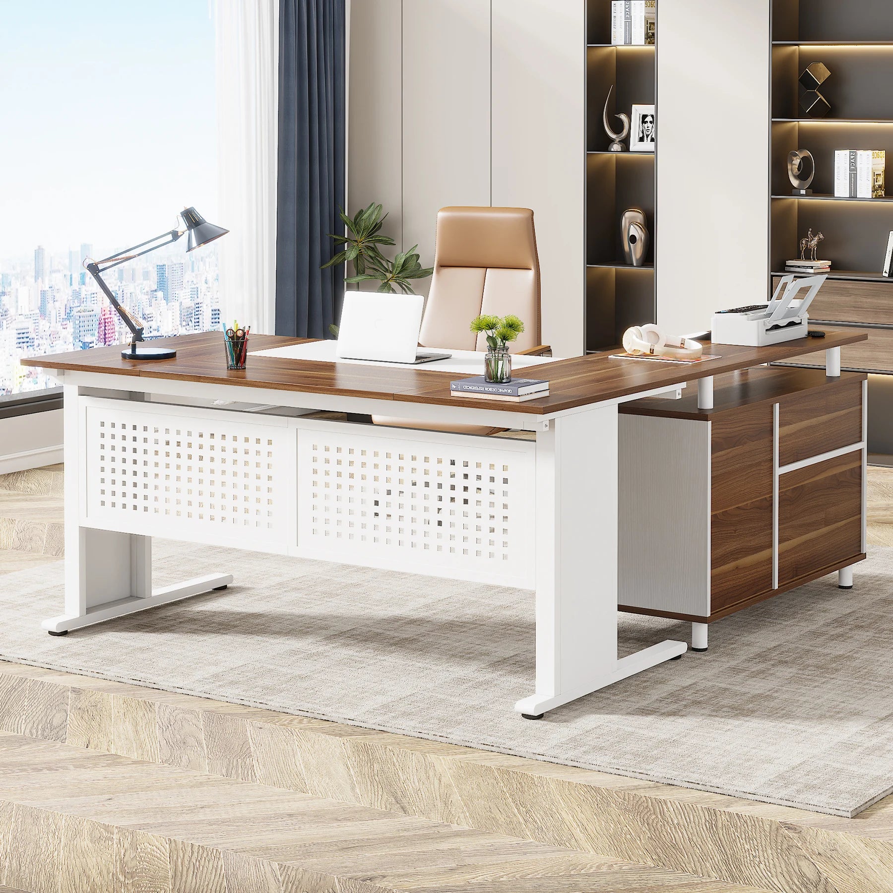 🖥️ Tribesigns 63" L-Shaped Executive Desk – Large Office Desk with File Cabinet, Drawers & Storage Shelves
