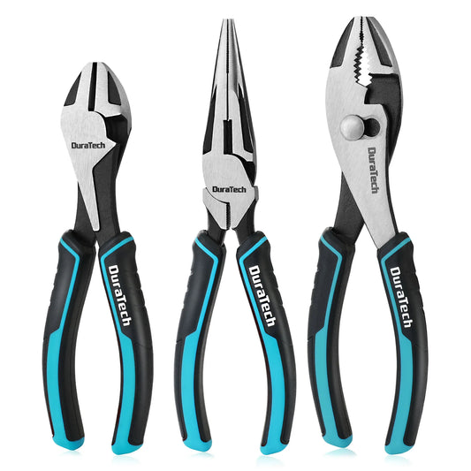 DURATECH 3PCS Premium Pliers Set – CR-Ni Steel Construction | 8" Needle Nose, Slip Joint & Groove Joint Pliers
