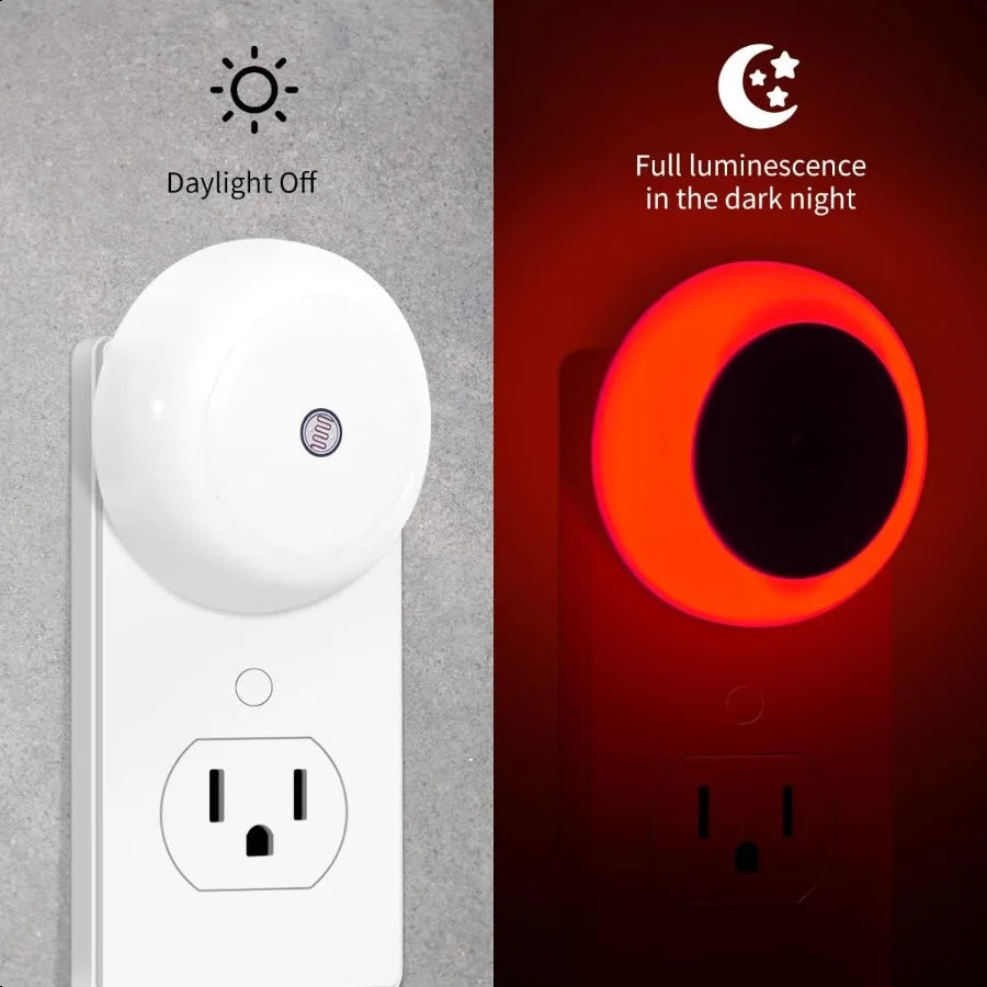 6-Pack Red LED Plug-in Night Lights – Auto Dusk-to-Dawn Sensor Lights for Bedroom, Bathroom, Baby Room, Hallway & Stairs