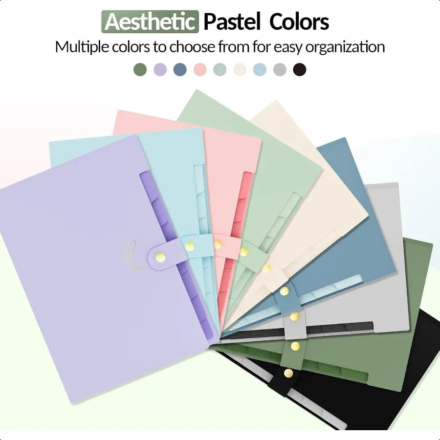 Aesthetic 8-Pocket Accordion File Organizer – Pastel Expanding Folder with Labels for Important Documents 🌸